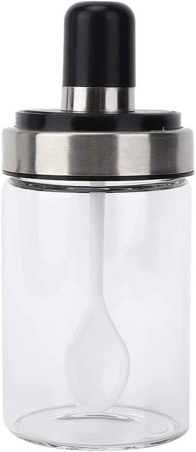 Glass Spice Jars, Transparent Seasoning Bottle Container with Visible Cover Spoon for Kitchen