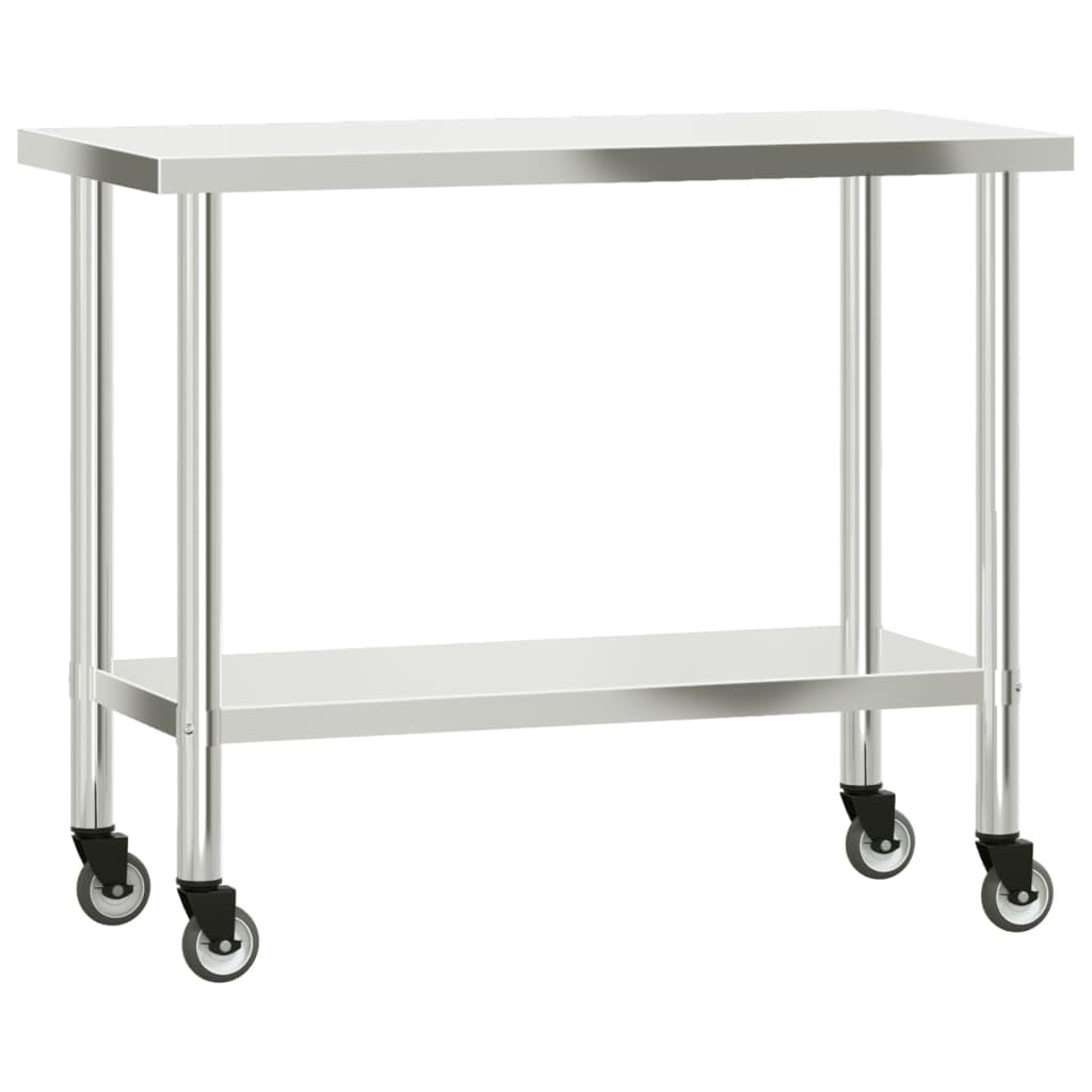 Stainless Steel Kitchen Work Table with Overshelf and Wheels, 43.3 x 21.7 Inch Commercial Prep Station for Restaurant, Home, Garage, Utility Cart