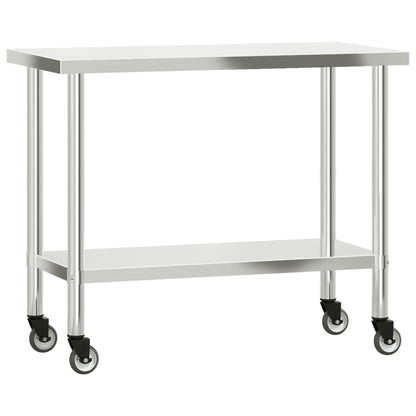 Stainless Steel Kitchen Work Table with Overshelf and Wheels, 43.3 x 21.7 Inch Commercial Prep Station for Restaurant, Home, Garage, Utility Cart