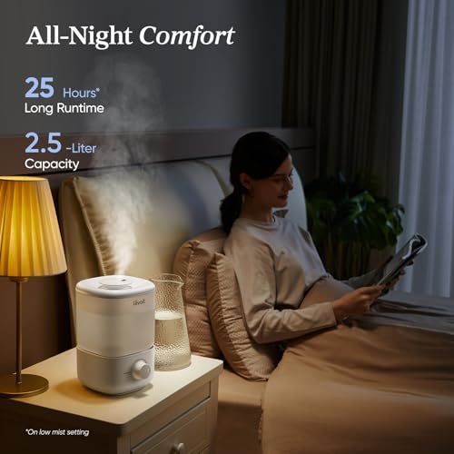 LEVOIT Humidifiers for Bedroom, Quiet (3L Water Tank) Cool Mist Top Fill Essential Oil Diffuser with 25Watt for Home Large Room, 360° Nozzle, Rapid Ultrasonic Humidification for Baby Nursery and Plant