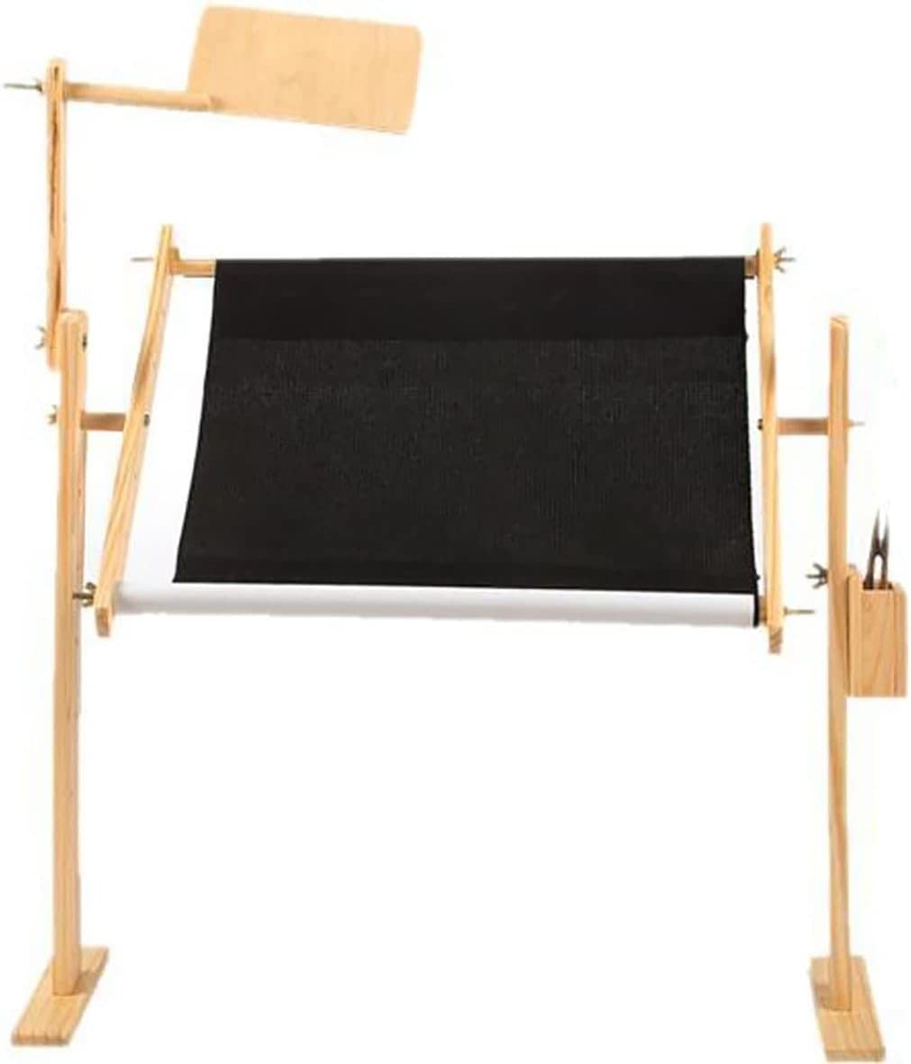 ELUKHT Cross Stitch Frame Stand, Wooden Adjustable Tapestry Frame Embroidery Stand, with Tool Box, Wide Base Design, for Arts Crafts Sewing Needlework