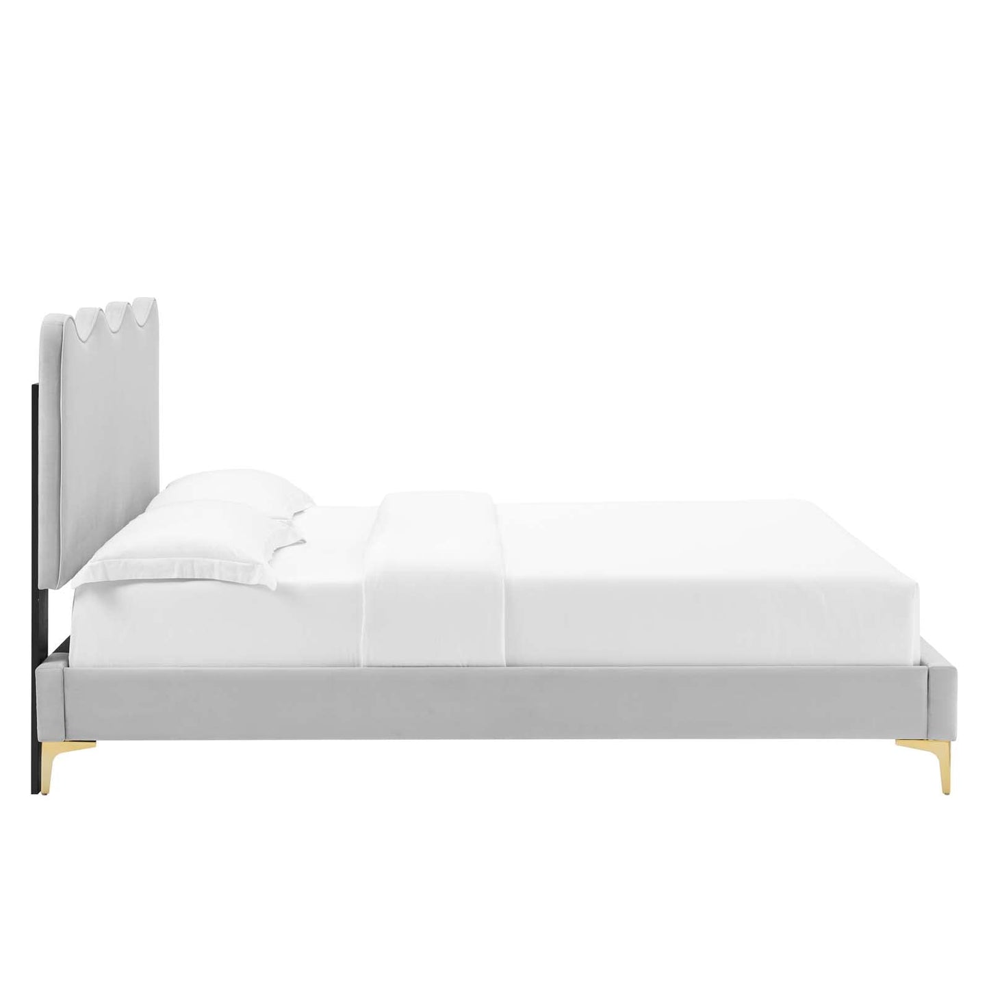 Modway Performance Velvet Full Platform Bed in Light Gray with Gold Legs