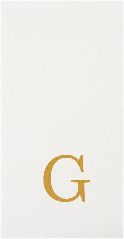 15.8 7.9 Inch 50 Luxenap X Linen-Feel Guest Towels, Lettered Hand Towels - Gold Letter 'G', Sans Serif Font, White