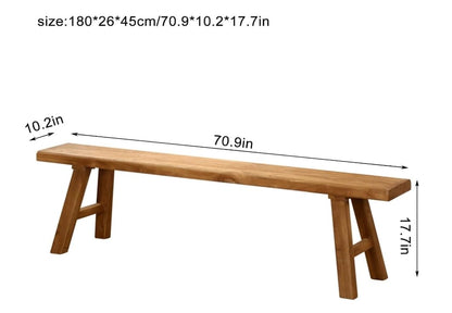 NDDKSII Farmhouse Solid Elm Wood Bench - Handcrafted Asian Rustic Entryway Bench for Living Room, Dining, Bedroom, 9 Sizes (Natural Finish) (180 * 26 * 45cm/70.9 * 10.2 * 17.7in)