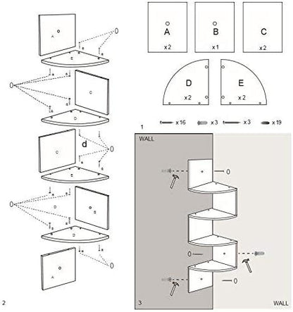 4 WELLAND Zig Zag Tiers Black Finished Floating Shelf,Wall Mounted Corner Wall Shelf for Bed Room,Living Room,Kitchen
