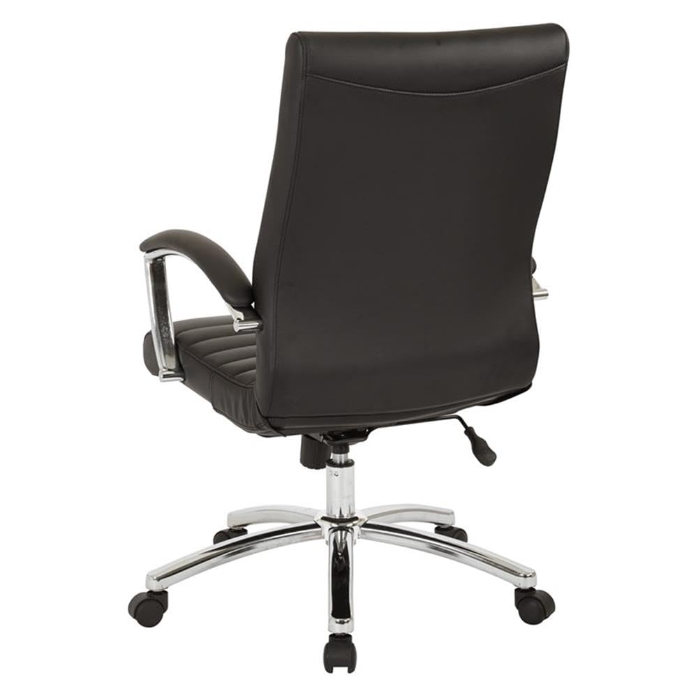 Office Star FL Series Executive Faux Leather Adjustable Office Chair with Built-in Lumbar Support, Mid-Back, Black