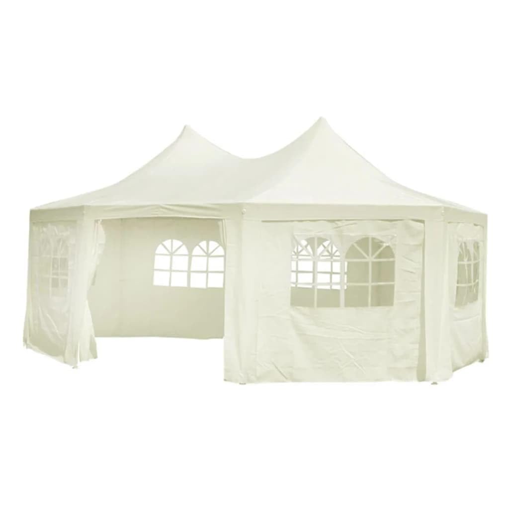 Octagonal Party Tent Cream, 19.7'x14.4'x11.5' Outdoor Gazebo Canopy with Steel Frame, Polyester Fabric for Patio Events Lawn Structures
