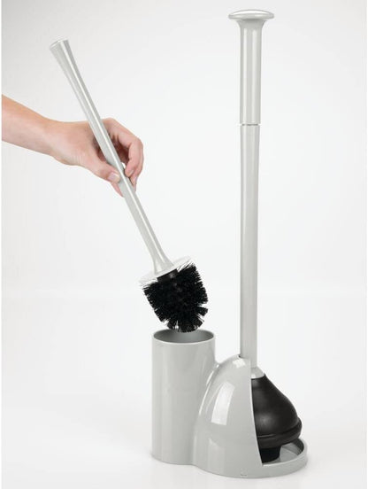 mDesign Hidden Plunger and Brush Set for Toilet Bowl, Modern Toilet Brush and Plunger Combo with Holder Caddy (Aura