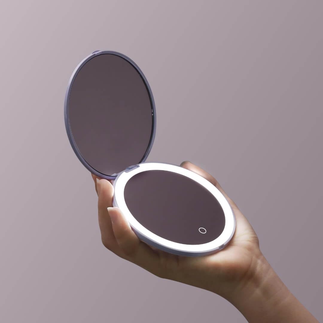 Fancii Mini Taylor Compact Magnifying Mirror with LED Light, 10x/1x, Rechargeable, 3 Light Settings, Dimmable - Small Lighted Travel Handheld Mirror for Pocket, Handbag, Purse, 2-Sided (Pink)