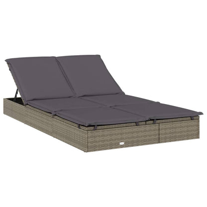 Yamxder 84" Grey PE Rattan Double Outdoor Chaise Lounge, Foldable Steel Frame Recliner with Cushions, Adjustable Armrests, Modern Patio Sun Lounger for Garden, Poolside, Balcony