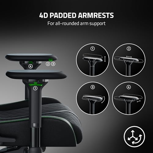 Razer Enki Gaming Chair: All-Day Comfort - Built-in Lumbar Arch - Optimized Cushion Density - Dual-Textured, Eco-Friendly Synthetic Leather - Reactive Seat Tilt & 152-Degree Recline - Black/Green