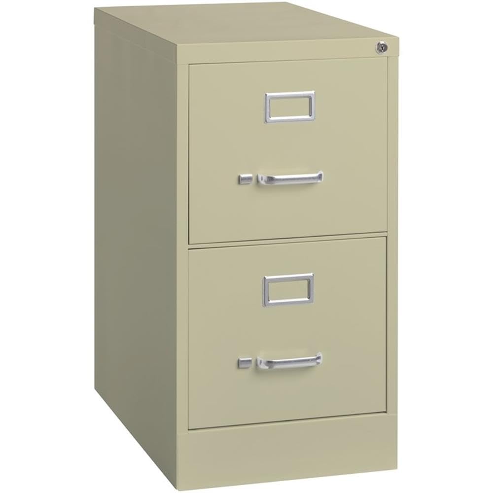 Scranton & Co 2-Drawer Vertical Metal Filing Cabinet, 22" Deep, Letter Width, Beige Finish, Lockable Commercial Office File Storage, Smooth Ball-Bearing Slides, Fully Assembled