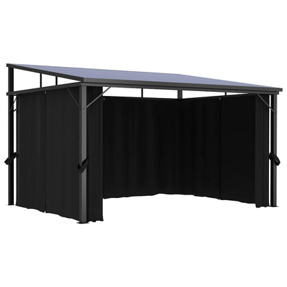 Outdoor Gazebo 13.3'x9.6' Hardtop Canopy with Privacy Curtains, Anthracite Aluminum Frame Pavilion for Garden Patio Backyard BBQ Events