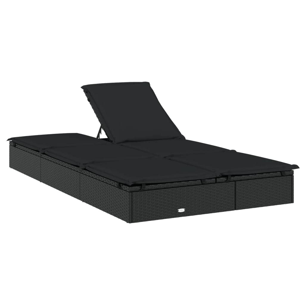 Yisssmeng 2-Person Sunbed with Cushions, Double PE Rattan Chaise Lounge with Adjustable Backrest, Modern 2-Person Reclining Daybed for Outdoor Garden, Poolside and Patio, Black