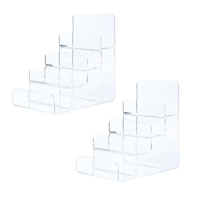 Acrylic Wallet Display Stand Purse Handbag Organizer, Clear Jewelry Riser Display Stand Purse Display Rack, Acrylic Display Shelf for Cosmetic Perfume Jewelry Sunglasses Handbag (2 PCS-4 Tier)