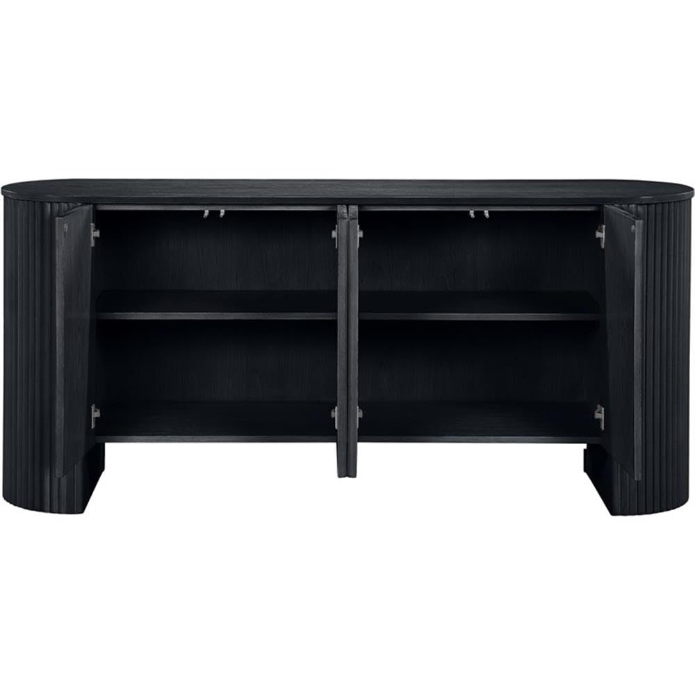 Meridian Furniture 385Black Belinda Collection Mid-Century Modern Sideboard/Buffet with Rich Black Finish, Oak Veneer, Mix of Solid Wood and MDF, Fluted, 72" W x 18" D x 33" H, Black