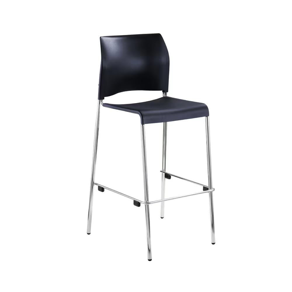 OEF Furnishings OEF8804B-11-04/4 Commercial-Grade Bar Height Stack Chair (Hard Plastic Seat and Back, Midnight Blue, Chrome Frame, 4-Pack)
