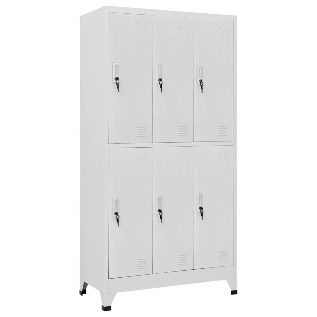 pokgdf Grey Steel Large Locker Cabinet with Six Locking Compartments for Secure Storage in Office or Gym, Durable Industrial Style Organizer
