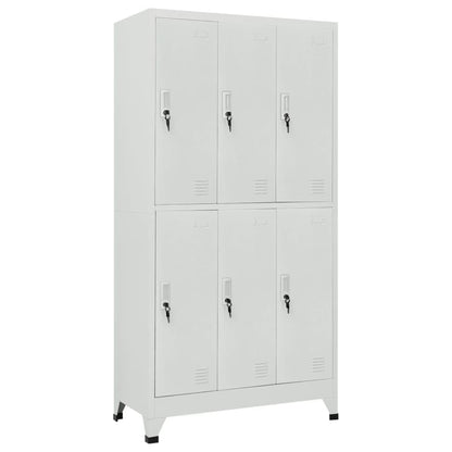 PUGYNBK Grey Steel Large Locker Cabinet with Six Lockable Compartments for Secure Storage, Durable Industrial Style Organizer for Office, Gym, or Home