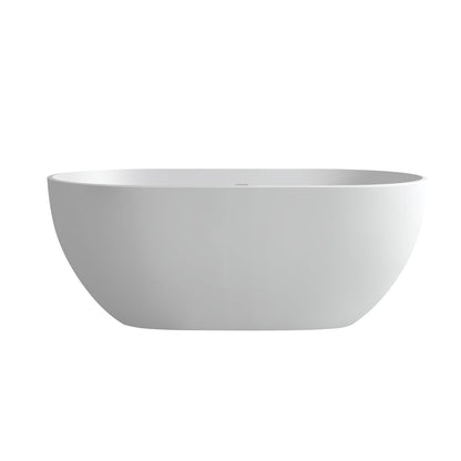 MEDUNJESS 59'' Freestanding Tubs Bathtub Bathroom Solid Surface Resin Stone Bathtubs soaker Tubs Oval Shaped Matte Luxury Modern Soaking Tub with Overflow and Pop-up Drain - White