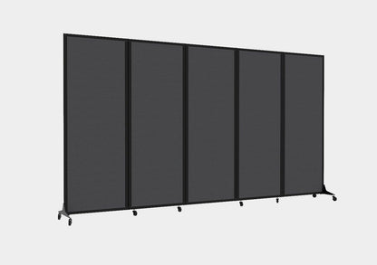 Versare Easy Wall Folding Room Divider | Freestanding Office Partitions | Classroom Dividers | Locking Wheels | Portable Room Separator | 14' Wide x 6' Tall Charcoal Gray Fabric Panels