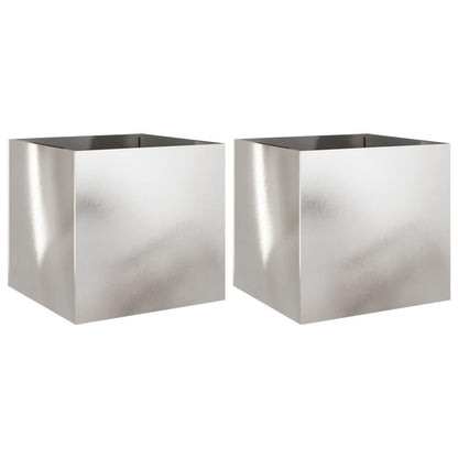 hliofuir Rectangular Stainless Steel Planter Set of 2 Silver Large 19.3x18.5x18.1 in Polished Indoor Outdoor Raised Garden Bed Box for Balcony Patio Living Room
