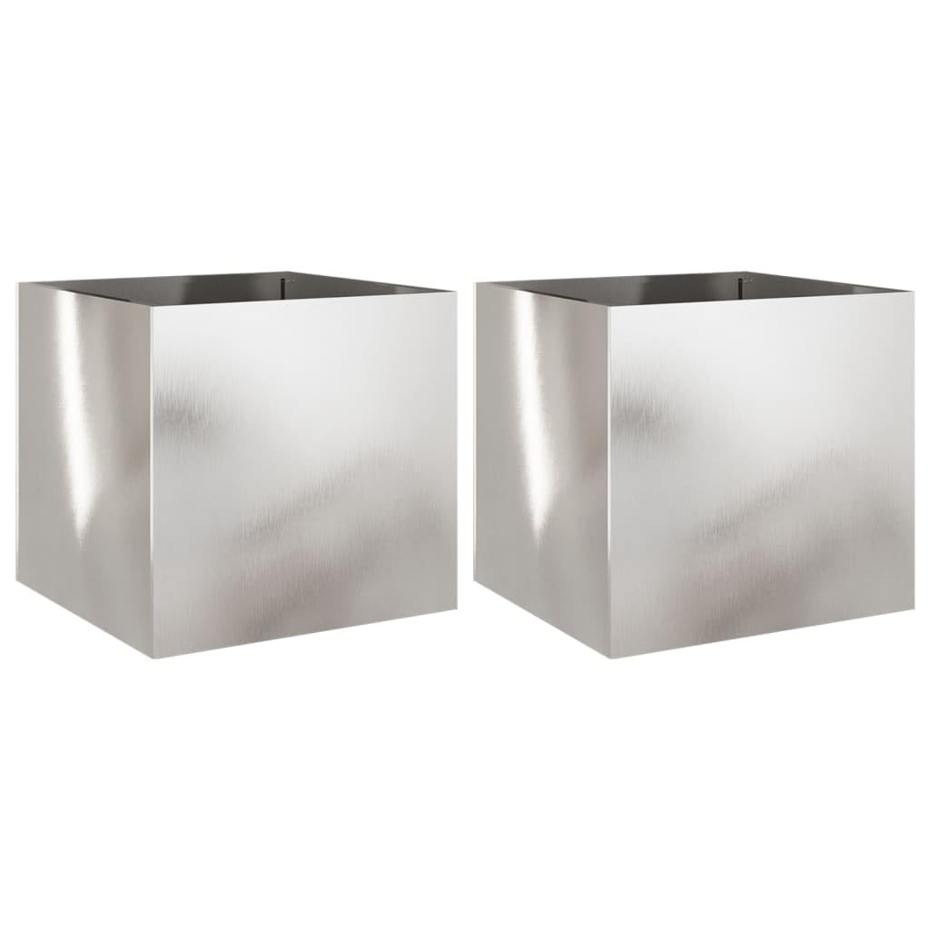 Foknhdi Set of 2 Large Silver Stainless Steel Rectangular Planters 18.5 x 19.3 x 18.1 in, Polished Planter Box for Patio Balcony Living Room Modern Indoor Outdoor Decor