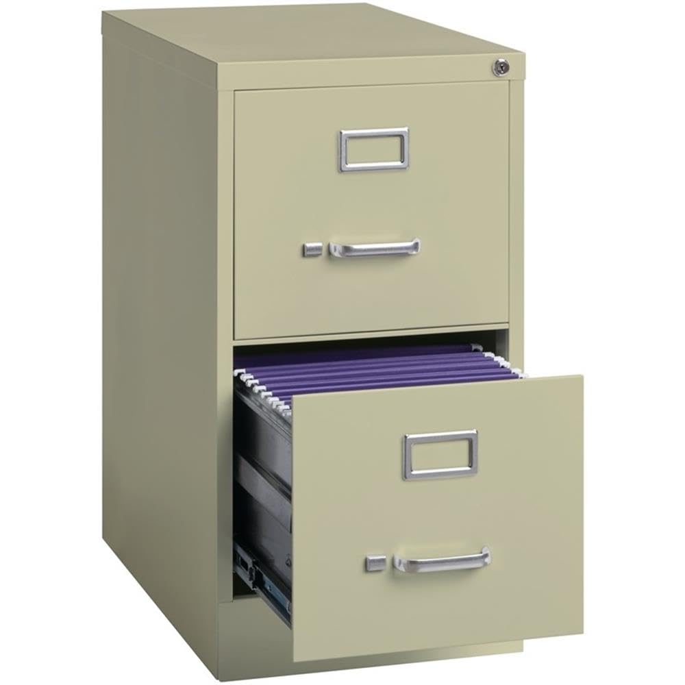 Pemberly Row 2 Drawers 28.38" Vertical Beige Metal Filing Cabinet Lockable Pre-Assembled Stationary Letter Size for Home, Office