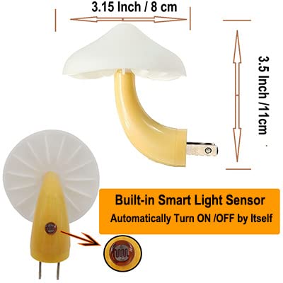 AUSAYE Sensor LED Night Light Plug in Wall Lamp, Energy Saving NightLight Cute Mushroom Night Lights for Adults Kids Bedroom,Bathroom,Toilet, Stairs, Kitchen,Hallway Corridor Warm White