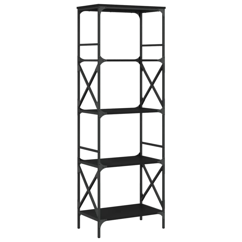 HETFTJN 5-Tier Black Engineered Wood and Metal Bookcase - 23.2"x13.8"x67.3" Storage Shelving Unit for Living Room, Office, and Bedroom with Adjustable Feet and Industrial Metal Frame