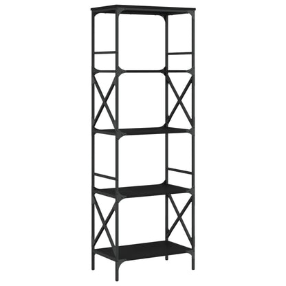 HETFTJN 5-Tier Black Engineered Wood and Metal Bookcase - 23.2"x13.8"x67.3" Storage Shelving Unit for Living Room, Office, and Bedroom with Adjustable Feet and Industrial Metal Frame