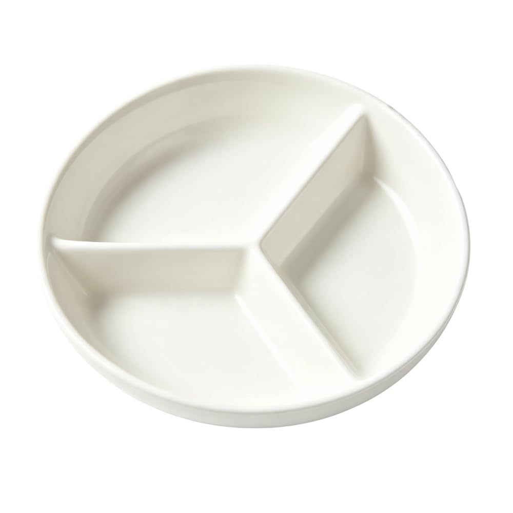 Loymokinar 7 Inch Portion Control Plate for Weight Loss, Ceramic Divided Plates for Adults, 3 Compartment Bariatric Plate for Portion Control, Healthy Meal Prep, Microwave & Dishwasher Safe - White