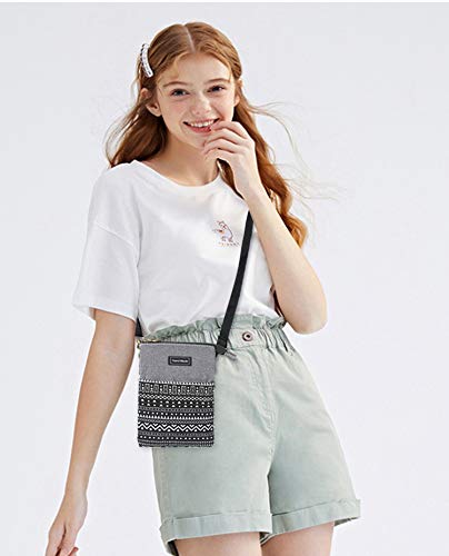 Roomy Cell Phone Purse Wallet Canvas Small Crossbody Purse Bags with Shoulder Strap For Women teen girlsl (B-black and gray)