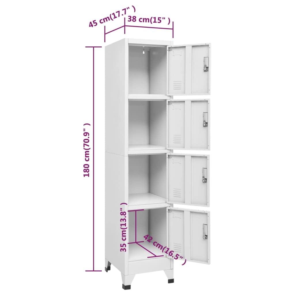 mtlskopl Grey Storage Cabinet 15x15x71 in Steel Locker with 4 Locking Doors Ventilated Office Organizer for Home Garage Bathroom