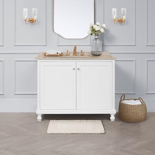Laura Ashley Ivory Ruffle Cotton Bath Rug, 17" x 24"