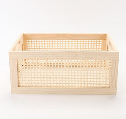 Rectangular Storage and Decor Basket, Wood Box, Natural Pine and Bamboo Material