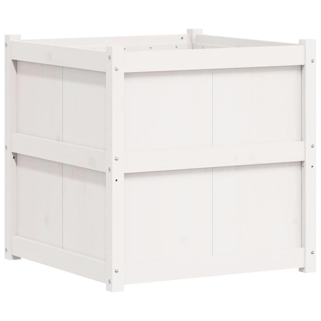 Foknhdi Square 27.6" White Large Planter Box Solid Pine Wood Plant Pot Raised Garden Bed for Outdoor Flowers Herbs Patio Balcony Garden