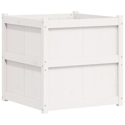 Foknhdi Square 27.6" White Large Planter Box Solid Pine Wood Plant Pot Raised Garden Bed for Outdoor Flowers Herbs Patio Balcony Garden