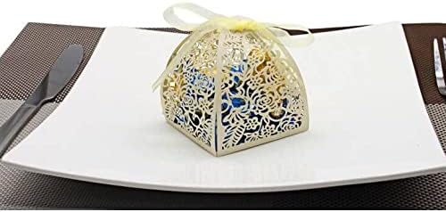 KPOSIYA 100 Pack Laser Cut Rose Candy Favor Boxes 2.5"x 2.5"x 3.1" for Bridal Shower, Anniversary, Birthday Party