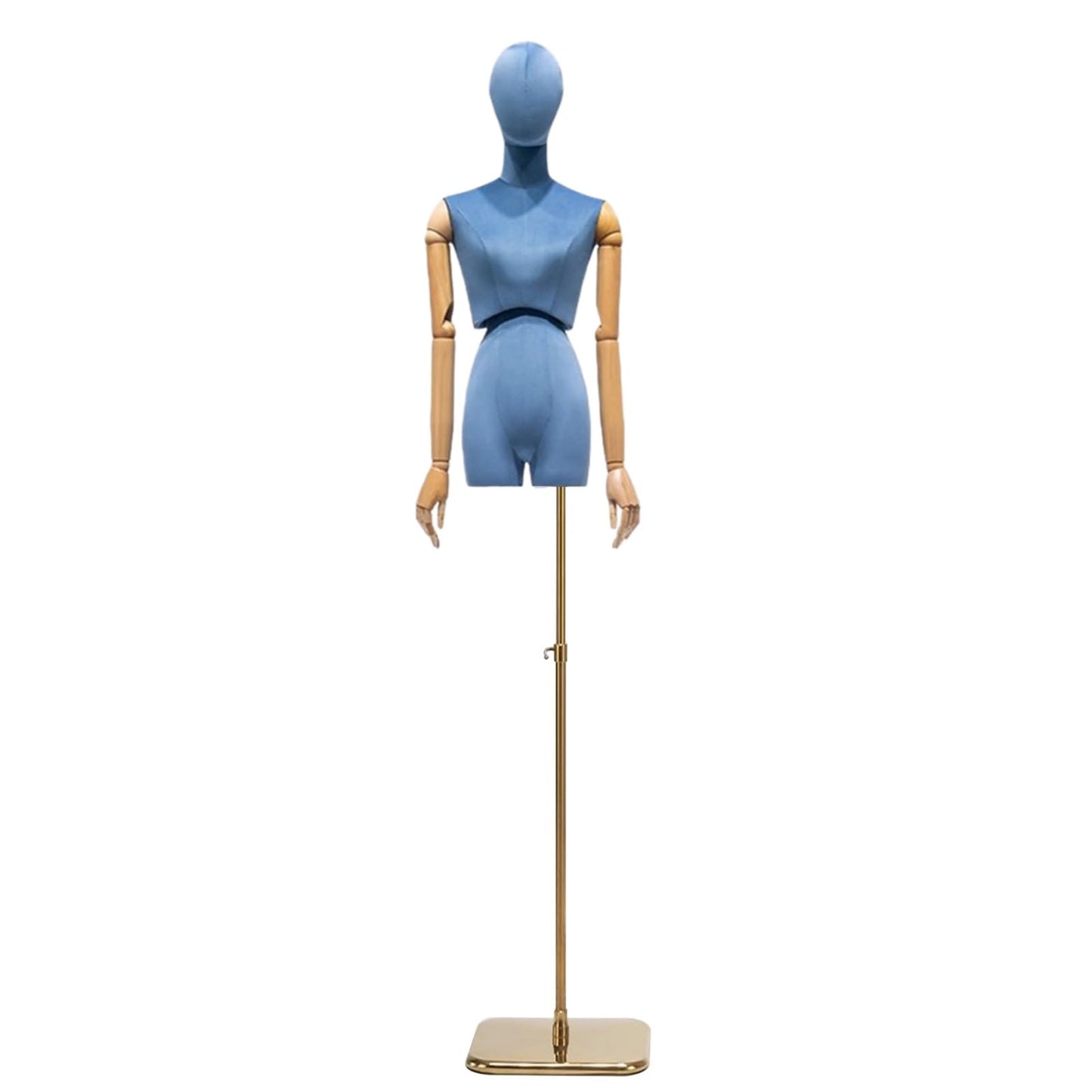 Premium Female Mannequin Rotatable Head/Torso, Solid Wood Arms Dress Form Sewing Mannequin , Heavy-Duty Adjustable Metal Base(Blue)