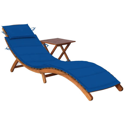 ZQQLVOO Sun Lounger with Table Royal Blue, Wood Solid Acacia Wood Standard Outdoor Chaise Lounge Sunbed for Beaches Pools