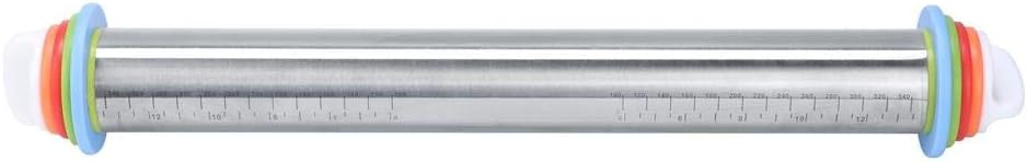 Stainless Steel Rolling Pin, Non-stick Adjustable Cake Dough Roller with Thickness Ring, Bakeware Tool