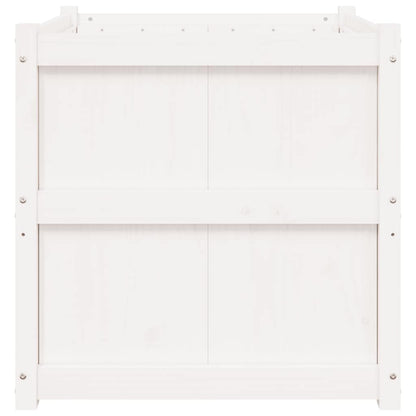 Foknhdi Square 27.6" White Large Planter Box Solid Pine Wood Plant Pot Raised Garden Bed for Outdoor Flowers Herbs Patio Balcony Garden