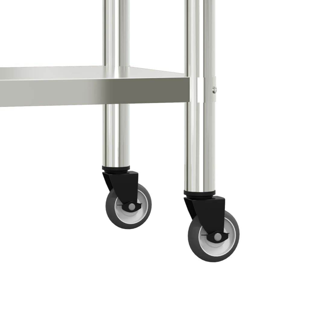 Stainless Steel Kitchen Work Table with Overshelf and Wheels, 43.3 x 21.7 Inch Commercial Prep Station for Restaurant, Home, Garage, Utility Cart
