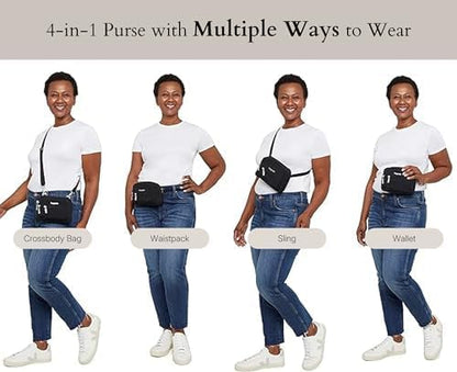 Baggallini Triple Zip Small Crossbody Bag for Women - 8x6 Lightweight Convertible Fanny Pack Belt Bag