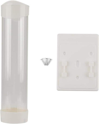 Paper Plastic Cup Dispenser for 60-80 Cups - One Touch Button Holder (White)