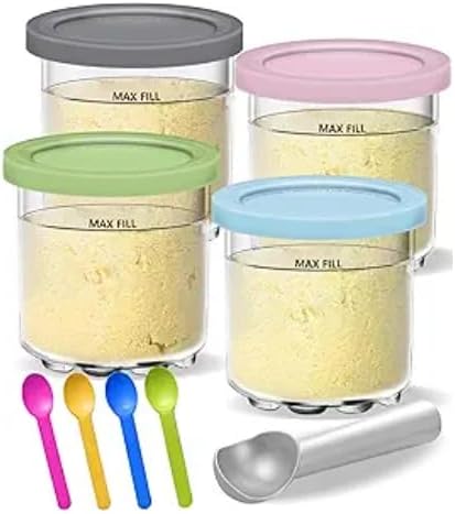 4 pack Set, NC299AMZ NC300s Creami Pints and Lids for Ninja - Creamy Icecream Containers Cups Jars Tubs Canisters
