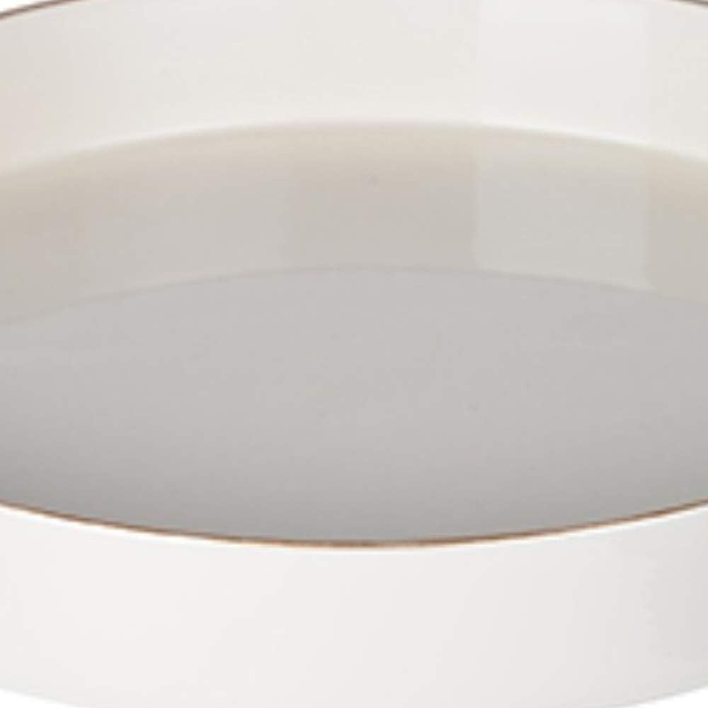 Benjara Sturdy Wooden Round Tray, White