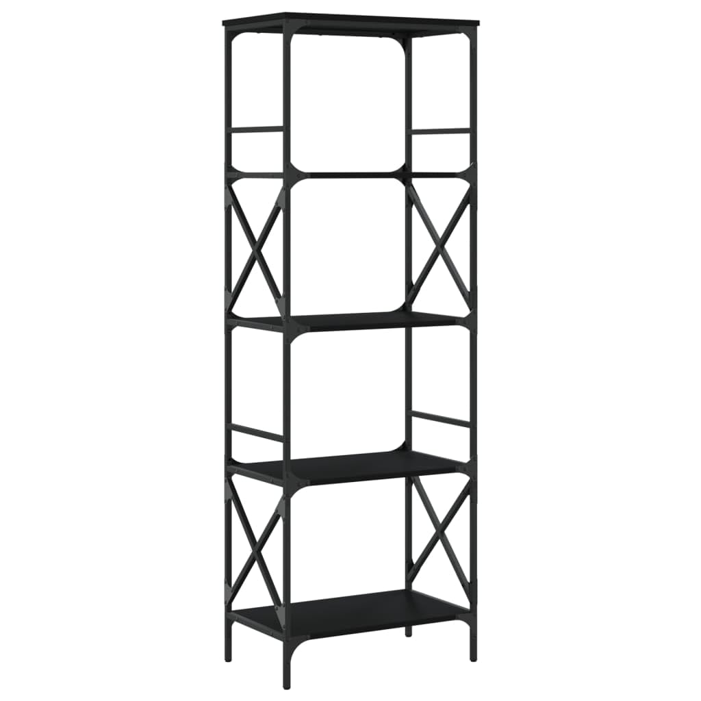 HETFTJN 5-Tier Black Engineered Wood and Metal Bookcase - 23.2"x13.8"x67.3" Storage Shelving Unit for Living Room, Office, and Bedroom with Adjustable Feet and Industrial Metal Frame