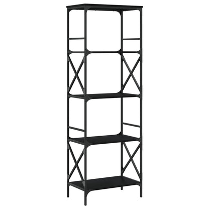 HETFTJN 5-Tier Black Engineered Wood and Metal Bookcase - 23.2"x13.8"x67.3" Storage Shelving Unit for Living Room, Office, and Bedroom with Adjustable Feet and Industrial Metal Frame